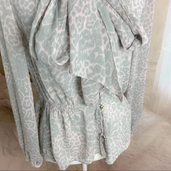 Marchesa Voyage Tie Leopard Animal Sheer Blouse - Picture 5 of 12